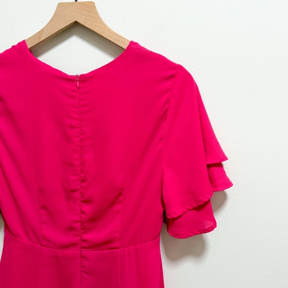 Vintage hot pink fuchsia barbiecore coquette v neck dress ruffle sleeve small - Picture 13 of 14